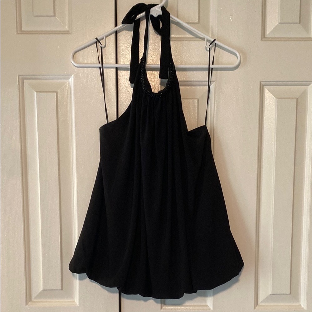 ABS Allen Schwartz Black Tie Around the Neck Backless Tank